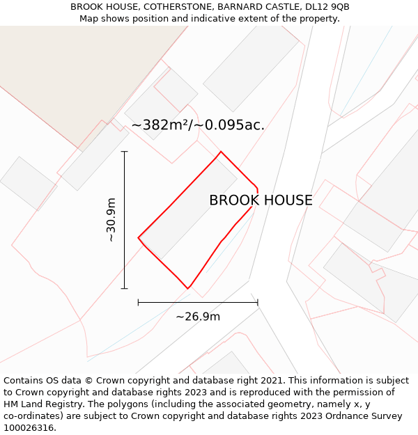 BROOK HOUSE, COTHERSTONE, BARNARD CASTLE, DL12 9QB: Plot and title map