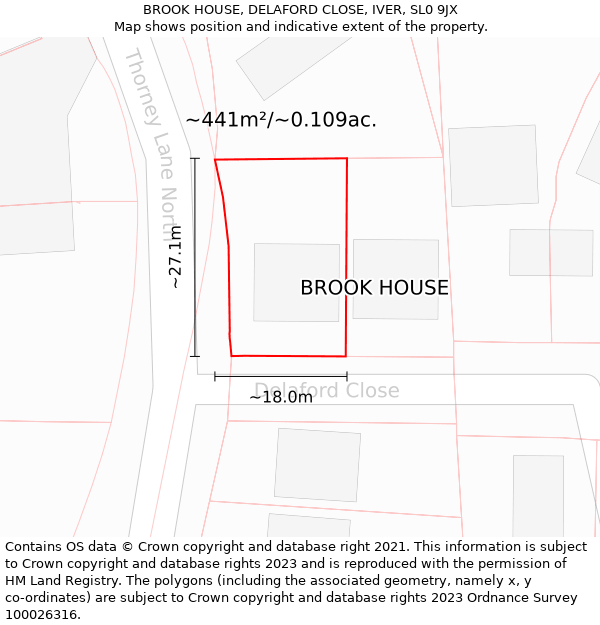 BROOK HOUSE, DELAFORD CLOSE, IVER, SL0 9JX: Plot and title map