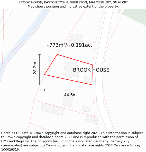 BROOK HOUSE, EASTON TOWN, SHERSTON, MALMESBURY, SN16 0PT: Plot and title map