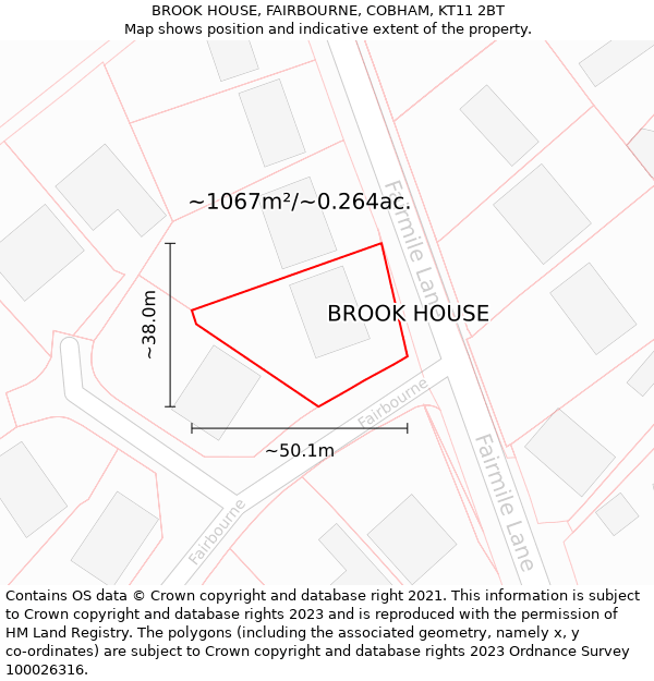 BROOK HOUSE, FAIRBOURNE, COBHAM, KT11 2BT: Plot and title map