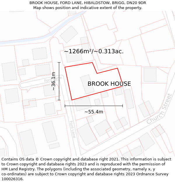 BROOK HOUSE, FORD LANE, HIBALDSTOW, BRIGG, DN20 9DR: Plot and title map