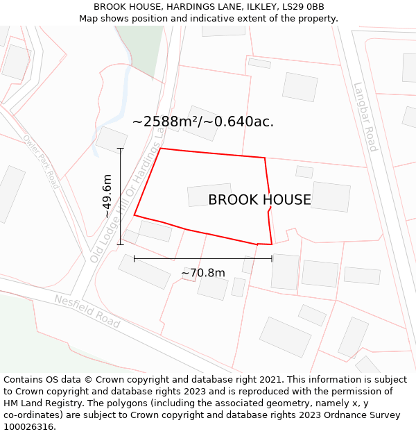 BROOK HOUSE, HARDINGS LANE, ILKLEY, LS29 0BB: Plot and title map