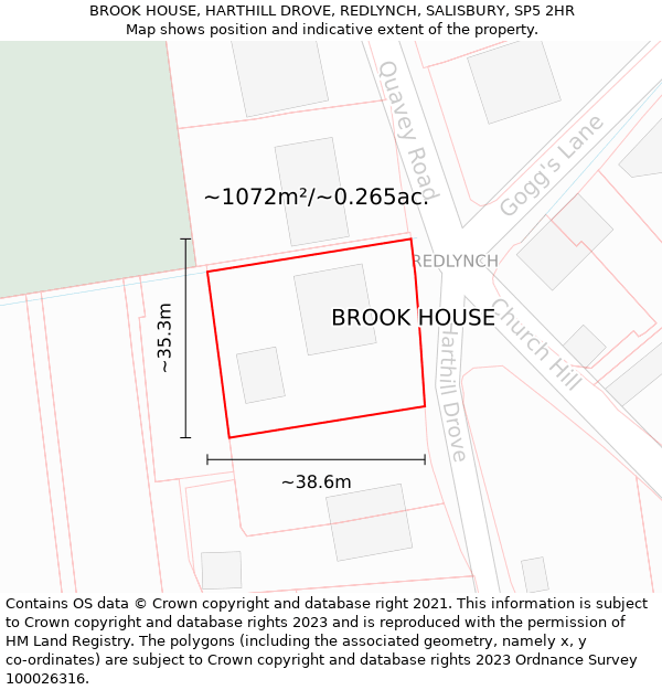 BROOK HOUSE, HARTHILL DROVE, REDLYNCH, SALISBURY, SP5 2HR: Plot and title map