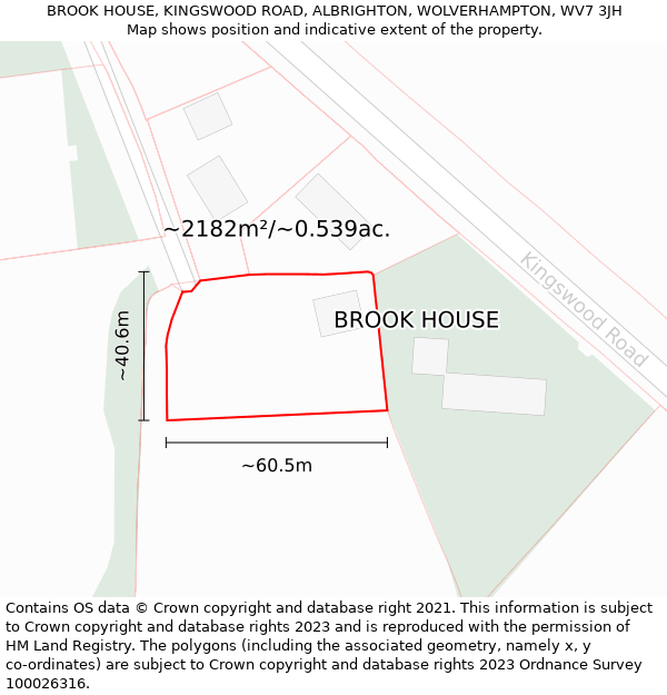 BROOK HOUSE, KINGSWOOD ROAD, ALBRIGHTON, WOLVERHAMPTON, WV7 3JH: Plot and title map