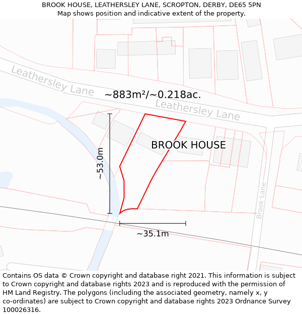 BROOK HOUSE, LEATHERSLEY LANE, SCROPTON, DERBY, DE65 5PN: Plot and title map