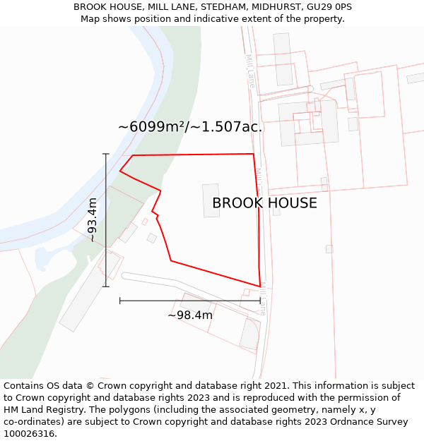 BROOK HOUSE, MILL LANE, STEDHAM, MIDHURST, GU29 0PS: Plot and title map