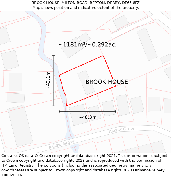 BROOK HOUSE, MILTON ROAD, REPTON, DERBY, DE65 6FZ: Plot and title map