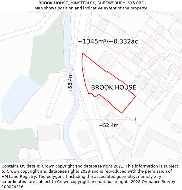 BROOK HOUSE, MINSTERLEY, SHREWSBURY, SY5 0BE: Plot and title map