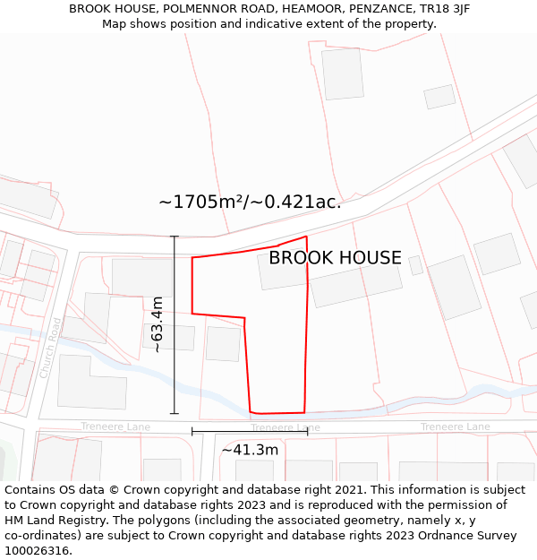 BROOK HOUSE, POLMENNOR ROAD, HEAMOOR, PENZANCE, TR18 3JF: Plot and title map