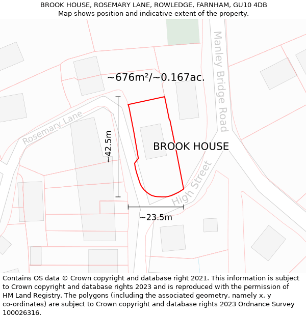 BROOK HOUSE, ROSEMARY LANE, ROWLEDGE, FARNHAM, GU10 4DB: Plot and title map