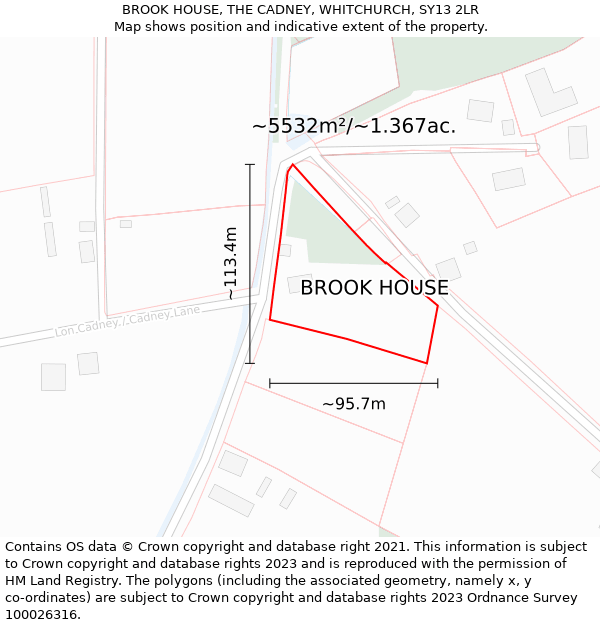 BROOK HOUSE, THE CADNEY, WHITCHURCH, SY13 2LR: Plot and title map