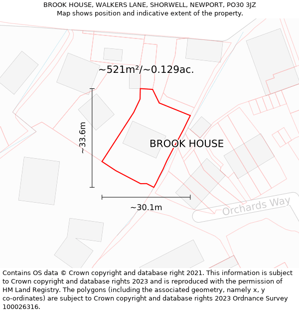 BROOK HOUSE, WALKERS LANE, SHORWELL, NEWPORT, PO30 3JZ: Plot and title map