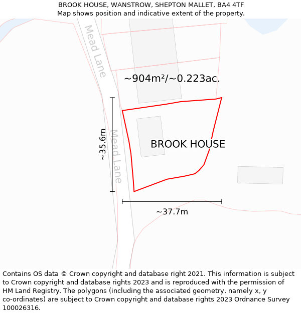 BROOK HOUSE, WANSTROW, SHEPTON MALLET, BA4 4TF: Plot and title map