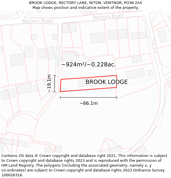 BROOK LODGE, RECTORY LANE, NITON, VENTNOR, PO38 2AX: Plot and title map