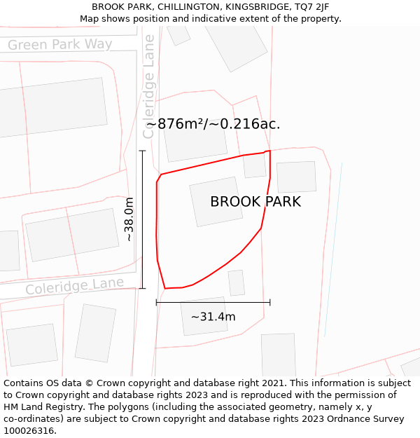 BROOK PARK, CHILLINGTON, KINGSBRIDGE, TQ7 2JF: Plot and title map