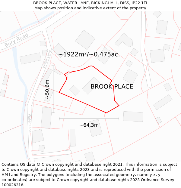 BROOK PLACE, WATER LANE, RICKINGHALL, DISS, IP22 1EL: Plot and title map
