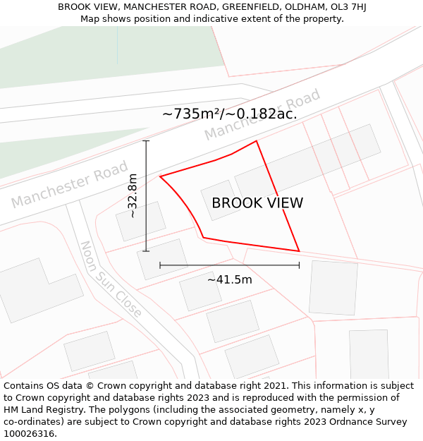 BROOK VIEW, MANCHESTER ROAD, GREENFIELD, OLDHAM, OL3 7HJ: Plot and title map