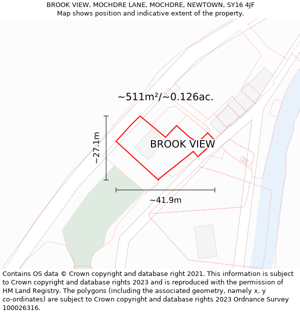 BROOK VIEW, MOCHDRE LANE, MOCHDRE, NEWTOWN, SY16 4JF: Plot and title map