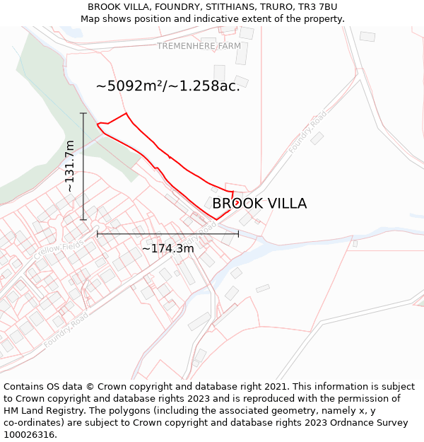 BROOK VILLA, FOUNDRY, STITHIANS, TRURO, TR3 7BU: Plot and title map