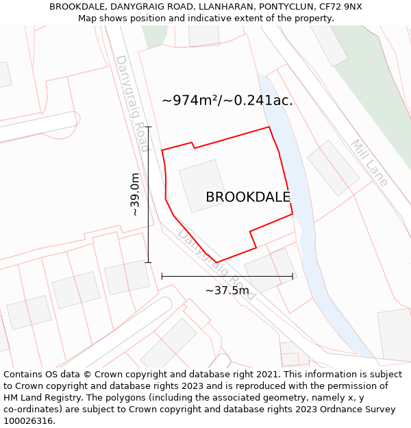 BROOKDALE, DANYGRAIG ROAD, LLANHARAN, PONTYCLUN, CF72 9NX: Plot and title map