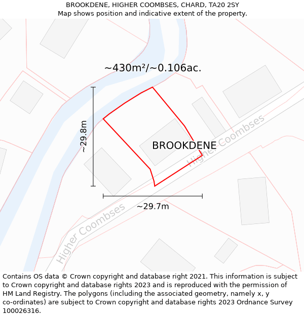 BROOKDENE, HIGHER COOMBSES, CHARD, TA20 2SY: Plot and title map