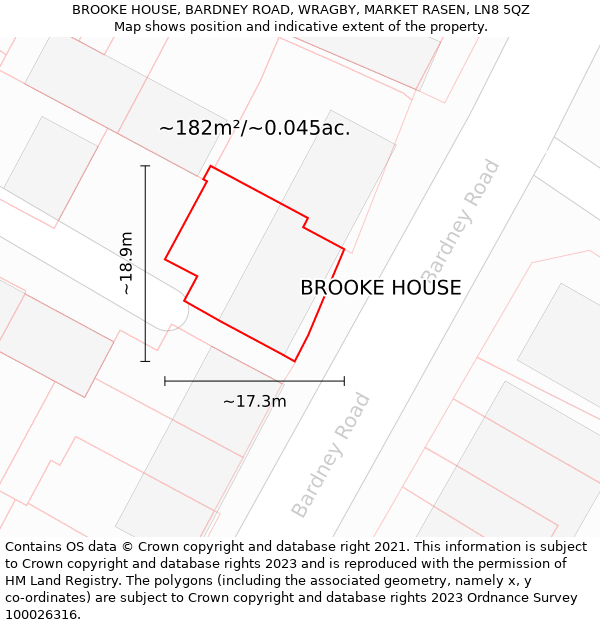 BROOKE HOUSE, BARDNEY ROAD, WRAGBY, MARKET RASEN, LN8 5QZ: Plot and title map