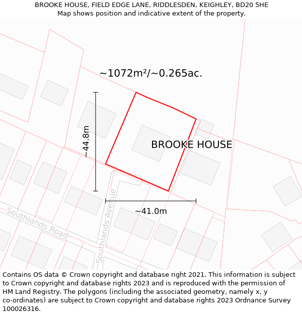 BROOKE HOUSE, FIELD EDGE LANE, RIDDLESDEN, KEIGHLEY, BD20 5HE: Plot and title map