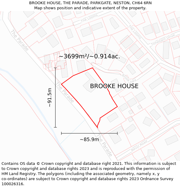 BROOKE HOUSE, THE PARADE, PARKGATE, NESTON, CH64 6RN: Plot and title map