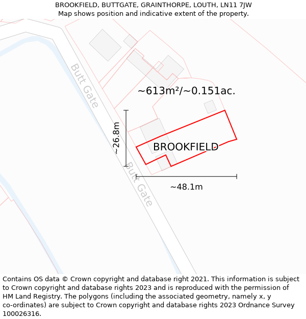BROOKFIELD, BUTTGATE, GRAINTHORPE, LOUTH, LN11 7JW: Plot and title map
