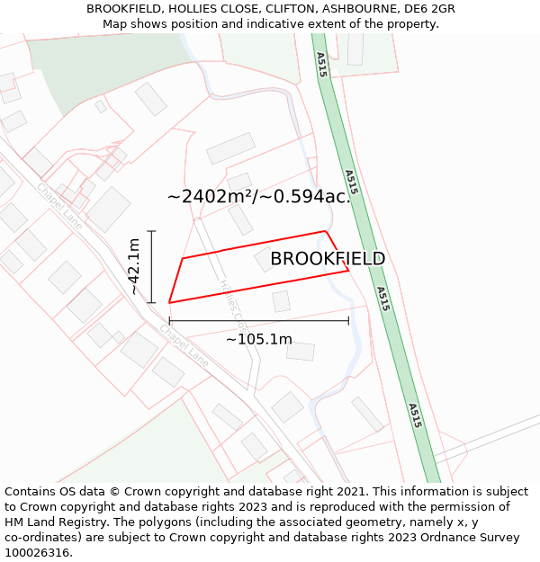 BROOKFIELD, HOLLIES CLOSE, CLIFTON, ASHBOURNE, DE6 2GR: Plot and title map