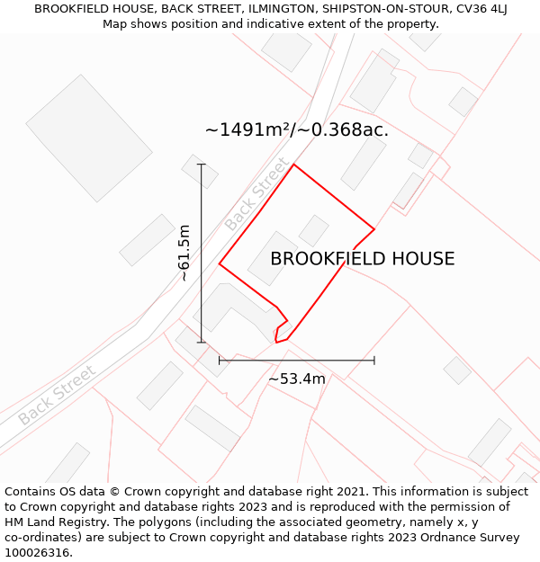 BROOKFIELD HOUSE, BACK STREET, ILMINGTON, SHIPSTON-ON-STOUR, CV36 4LJ: Plot and title map