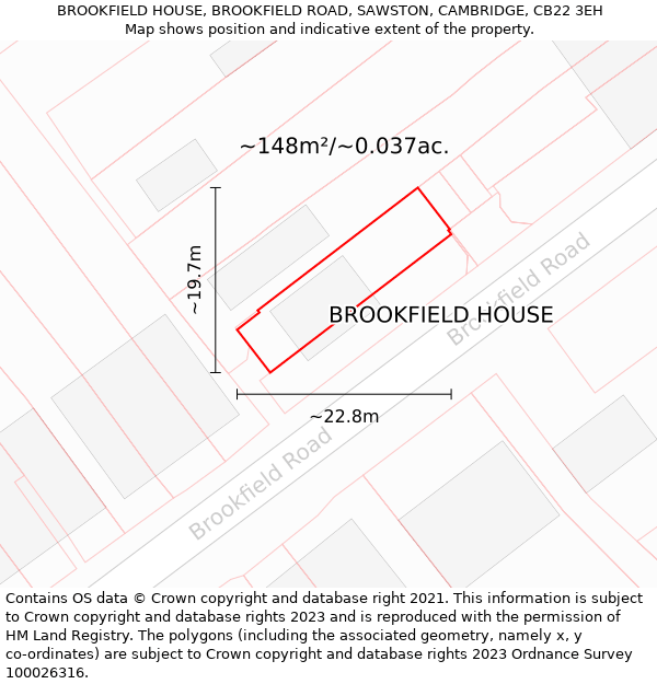 BROOKFIELD HOUSE, BROOKFIELD ROAD, SAWSTON, CAMBRIDGE, CB22 3EH: Plot and title map