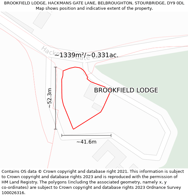 BROOKFIELD LODGE, HACKMANS GATE LANE, BELBROUGHTON, STOURBRIDGE, DY9 0DL: Plot and title map