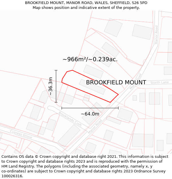 BROOKFIELD MOUNT, MANOR ROAD, WALES, SHEFFIELD, S26 5PD: Plot and title map