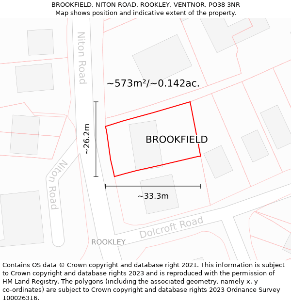 BROOKFIELD, NITON ROAD, ROOKLEY, VENTNOR, PO38 3NR: Plot and title map