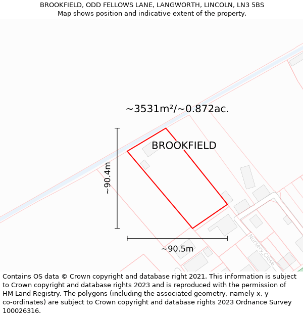 BROOKFIELD, ODD FELLOWS LANE, LANGWORTH, LINCOLN, LN3 5BS: Plot and title map
