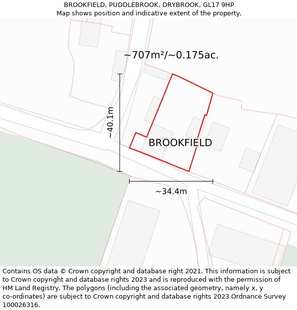 BROOKFIELD, PUDDLEBROOK, DRYBROOK, GL17 9HP: Plot and title map