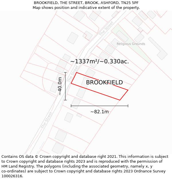 BROOKFIELD, THE STREET, BROOK, ASHFORD, TN25 5PF: Plot and title map