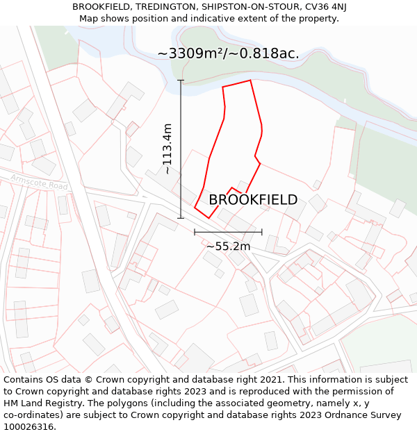 BROOKFIELD, TREDINGTON, SHIPSTON-ON-STOUR, CV36 4NJ: Plot and title map