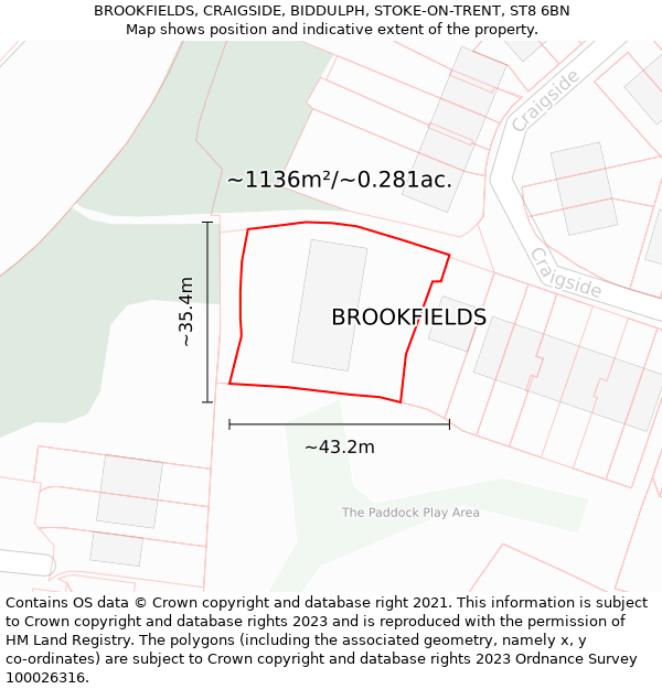 BROOKFIELDS, CRAIGSIDE, BIDDULPH, STOKE-ON-TRENT, ST8 6BN: Plot and title map