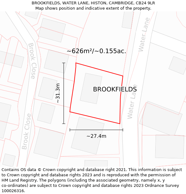 BROOKFIELDS, WATER LANE, HISTON, CAMBRIDGE, CB24 9LR: Plot and title map