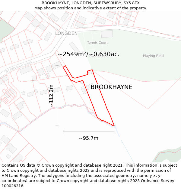 BROOKHAYNE, LONGDEN, SHREWSBURY, SY5 8EX: Plot and title map