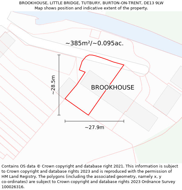 BROOKHOUSE, LITTLE BRIDGE, TUTBURY, BURTON-ON-TRENT, DE13 9LW: Plot and title map