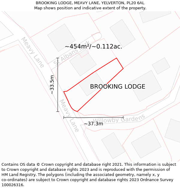 BROOKING LODGE, MEAVY LANE, YELVERTON, PL20 6AL: Plot and title map