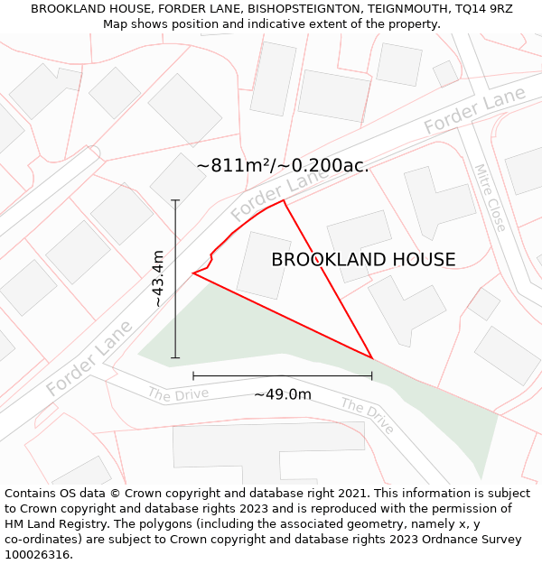 BROOKLAND HOUSE, FORDER LANE, BISHOPSTEIGNTON, TEIGNMOUTH, TQ14 9RZ: Plot and title map