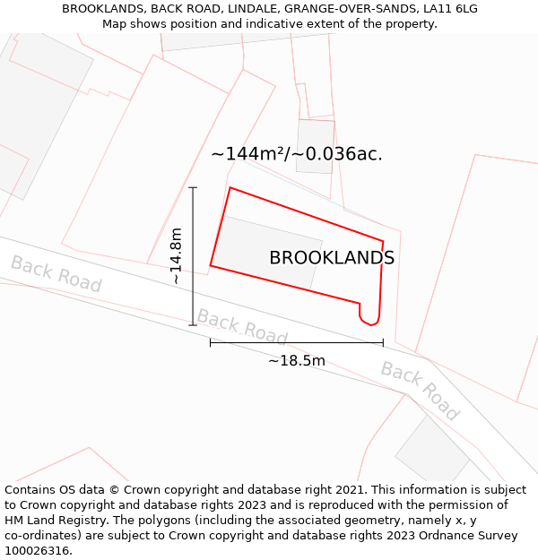 BROOKLANDS, BACK ROAD, LINDALE, GRANGE-OVER-SANDS, LA11 6LG: Plot and title map