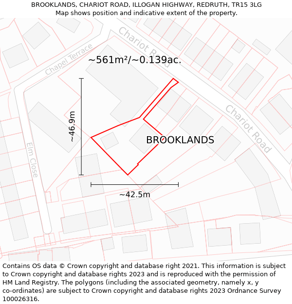 BROOKLANDS, CHARIOT ROAD, ILLOGAN HIGHWAY, REDRUTH, TR15 3LG: Plot and title map