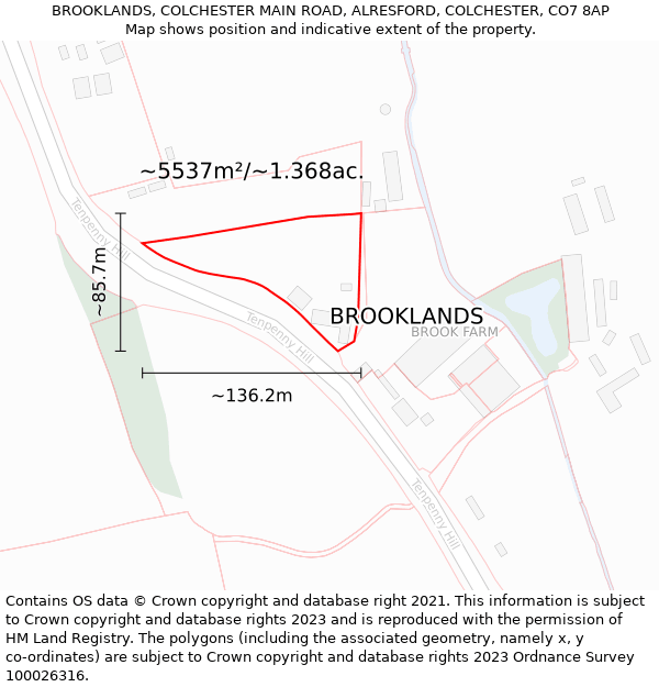 BROOKLANDS, COLCHESTER MAIN ROAD, ALRESFORD, COLCHESTER, CO7 8AP: Plot and title map