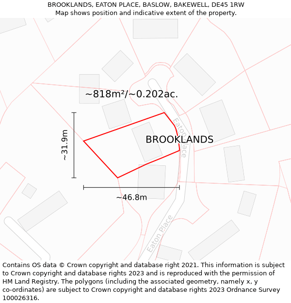 BROOKLANDS, EATON PLACE, BASLOW, BAKEWELL, DE45 1RW: Plot and title map