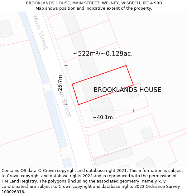 BROOKLANDS HOUSE, MAIN STREET, WELNEY, WISBECH, PE14 9RB: Plot and title map